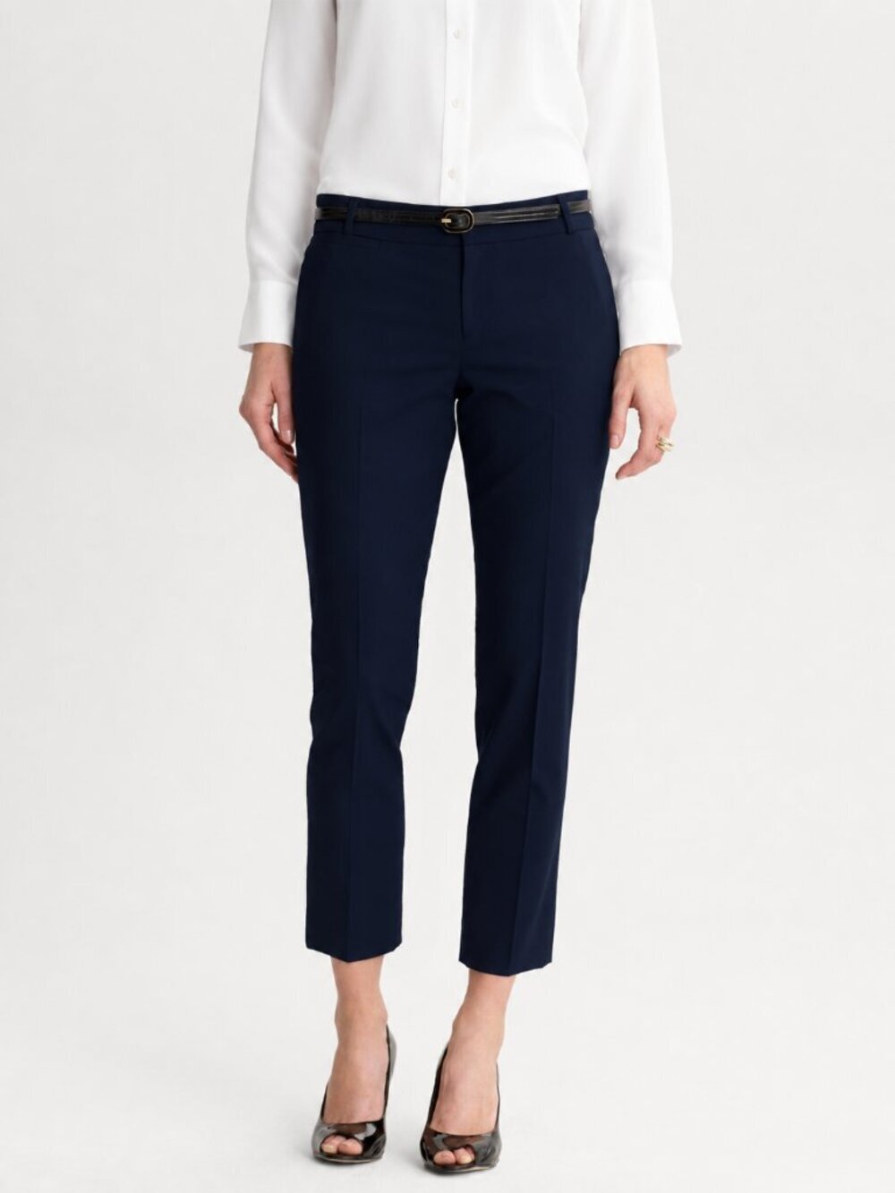 2/$30 Banana Republic Logan Fit Slim Ankle Pant Mid Rise Navy 12 Short #A2778
